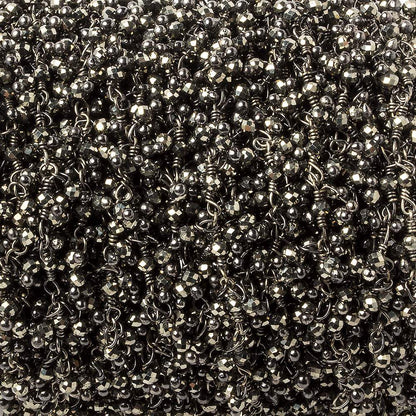 2mm Pyrite micro faceted round Black Gold Dangling Chain by the foot 110 pieces