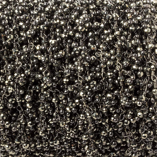 2mm Pyrite micro faceted round Black Gold Dangling Chain by the foot 110 pieces