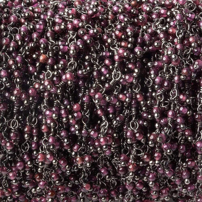 2mm Rhodolite Garnet Black Gold plated Dangling Chain by the foot