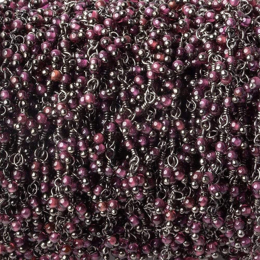 2mm Rhodolite Garnet Black Gold plated Dangling Chain by the foot