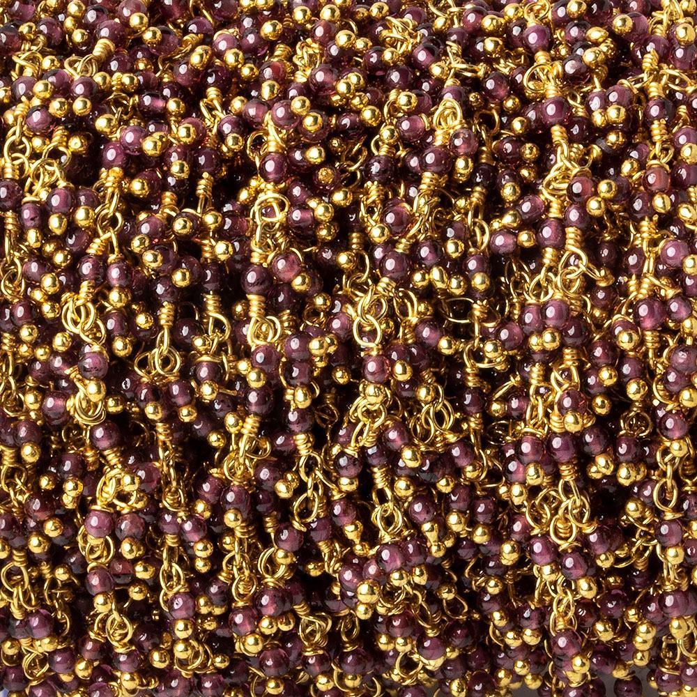 2mm Rhodolite Garnet Gold plated Dangling Chain by the foot