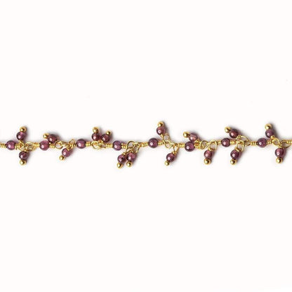 2mm Rhodolite Garnet Gold plated Dangling Chain by the foot