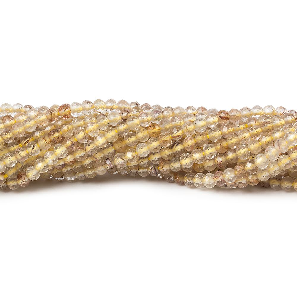 2mm Rutilated Quartz microfaceted rondelle beads 13 inch 168 pieces