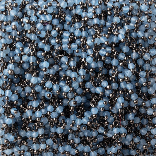 2mm Santorini Blue Chalcedony Micro Faceted Rounds on Black Gold Plated Dangling Chain