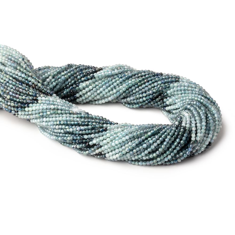 2mm Shaded Teal Blue Sapphire Micro Faceted Round Beads 12.5 inch 180 pieces