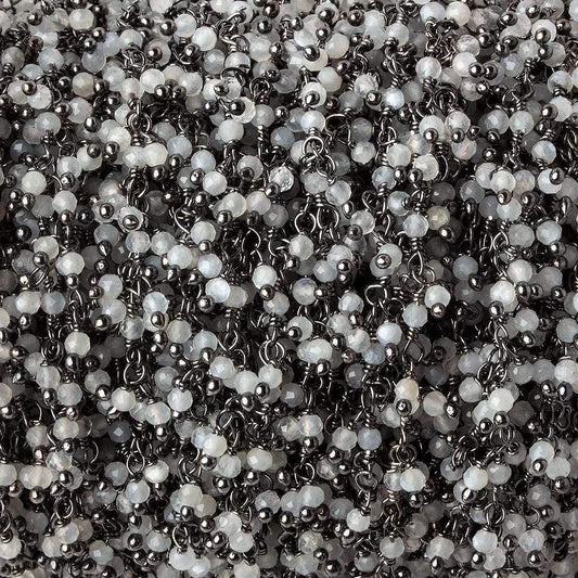 2mm White Moonstone micro faceted round Black Gold Dangling Chain by the foot