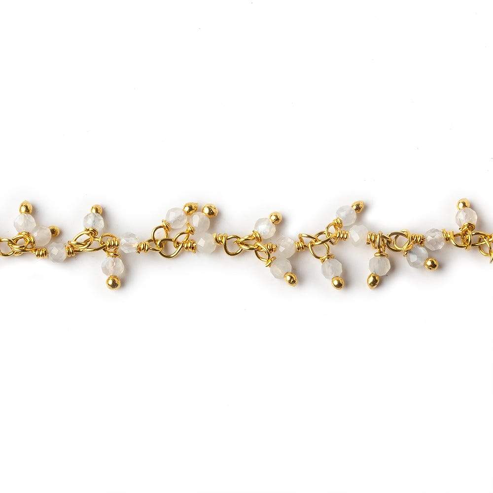 2mm White Moonstone micro faceted round Gold Dangling Chain by the foot