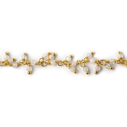 2mm White Moonstone micro faceted round Gold Dangling Chain by the foot