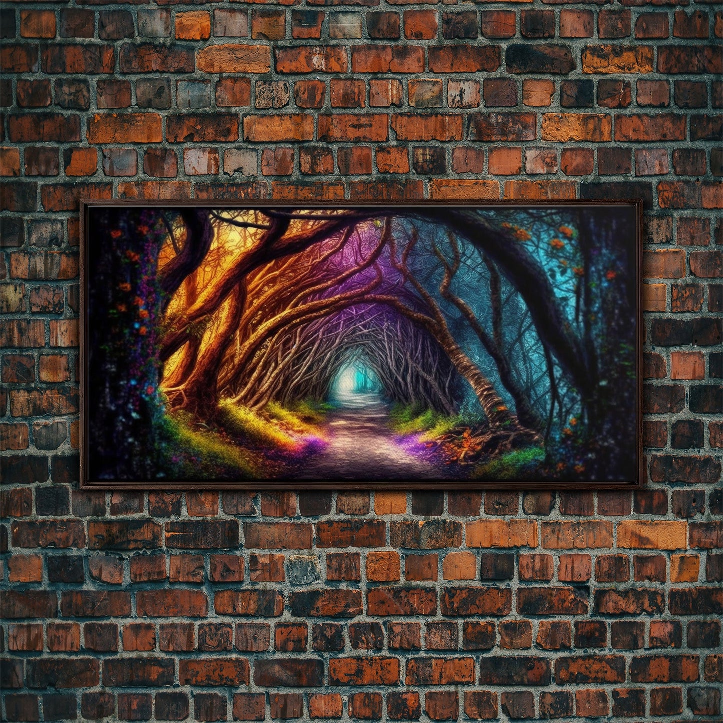Secret Path, Fantasy Art, Pop Art Forest Landscape, Framed Canvas Print, Colorful Forest Painting, Living Room Art, Glowing Magical Forest