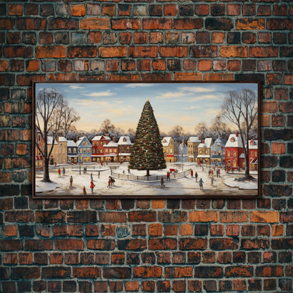 Christmas Tree In Town Square Framed Christmas Wall Art - Framed Christmas Art - Canvas Art - St. Nicholas - Winter Wonderland Centerpiece