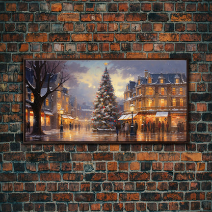 Christmas Tree In The Town Square - Winter Wonderland Canvas Print - Christmas Village - Christmas Decor - Winter Centerpiece