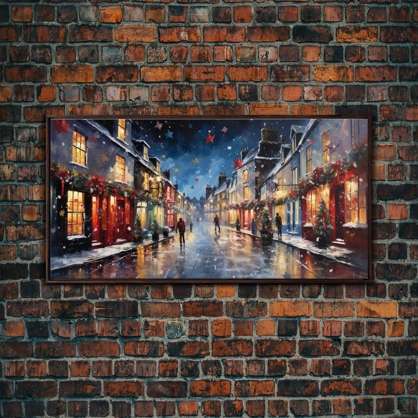 Christmas Wall Art - Framed Canvas Print - Winter Wonderland Victorian Village Decorated for Christmas - Christmas Canvas Wall Art
