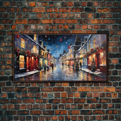 Christmas Wall Art - Framed Canvas Print - Winter Wonderland Victorian Village Decorated for Christmas - Christmas Canvas Wall Art