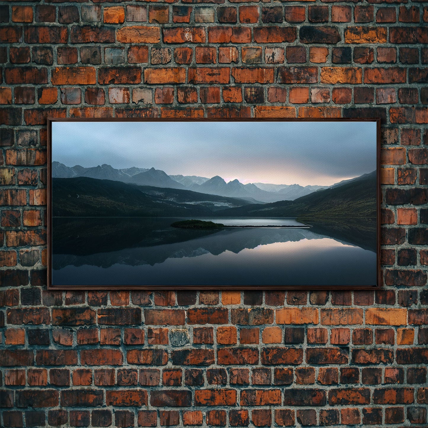 Calm Reflection Of A Lake and Mountains, ready to hang canvas print wall art, Lakehouse Cabin Wall Decor