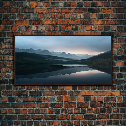 Calm Reflection Of A Lake and Mountains, ready to hang canvas print wall art, Lakehouse Cabin Wall Decor