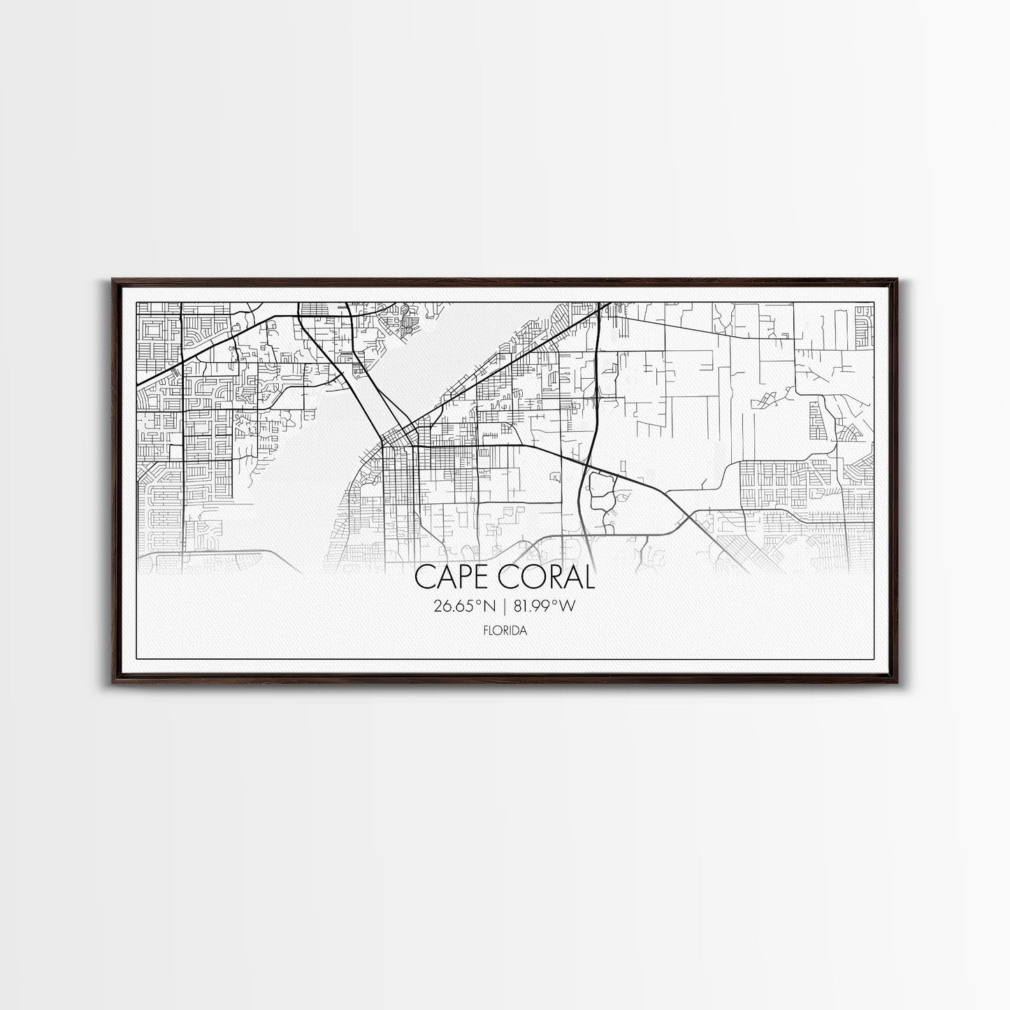 Cape Coral Street Map, Florida Map, Map Print, Modern Art, Wall Art, Canvas Art, Rustic Décor, Bedroom Décor Women, Gift For The Home