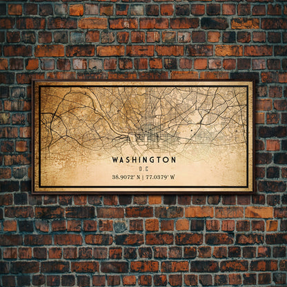 Vintage Washington map print poster or framed canvas | Washington dc city map print poster canvas | District of Columbia print poster canvas