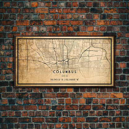 Columbus vintage map print poster or framed canvas, Ohio map print poster canvas, Columbus city map print poster canvas