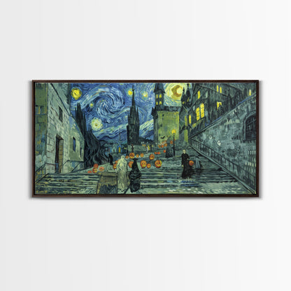 Spooky Gothic Wall Art, Framed Canvas Print, Haunted Staircase