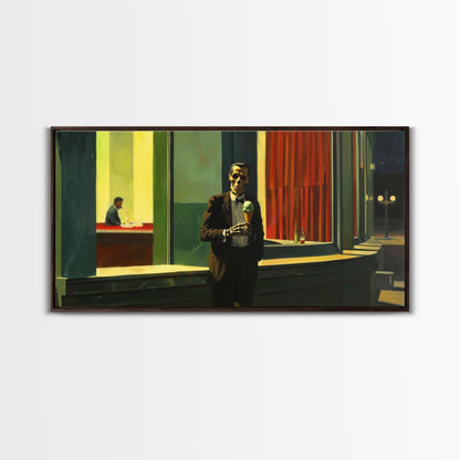 Liminal Halloween Art, Skeleton Having an Ice Cream Cone, Framed Canvas Print, Halloween Decor