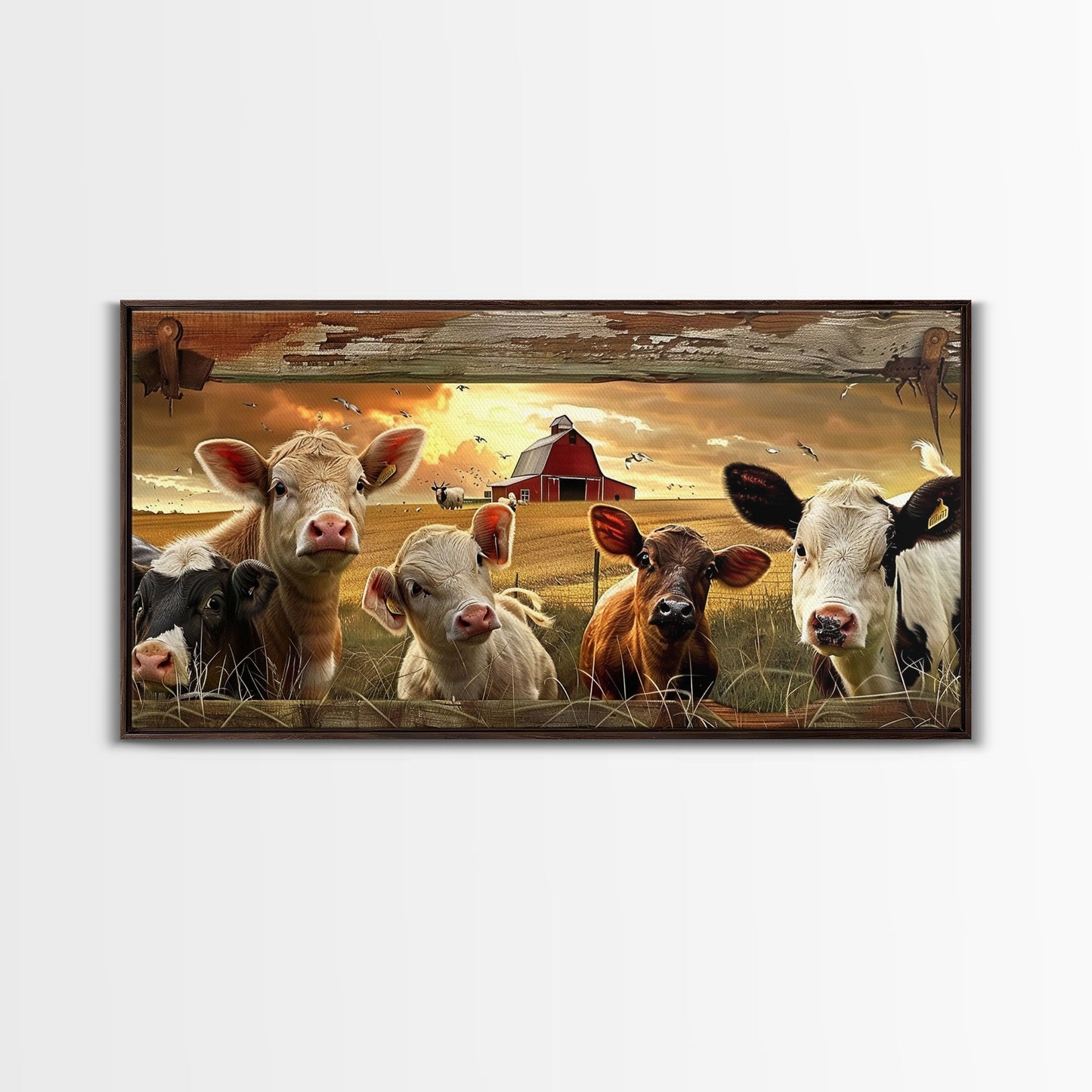 Charming desert garden with blooming cacti and sunset, Framed Canvas Print, perfect for rustic farmhouse living room art