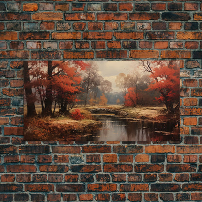 Fall Decor Framed Canvas Print | Trees With Falling Leaves | Fall Wedding Decor | Fall Home Decor | Fall Wall Decor | Rustic Fall Decor