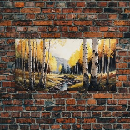 Birch Tree Wall Art, Nursery Forest, Framed Forest Canvas Print, Birch Trees, Watercolor, Landscape Forest Art