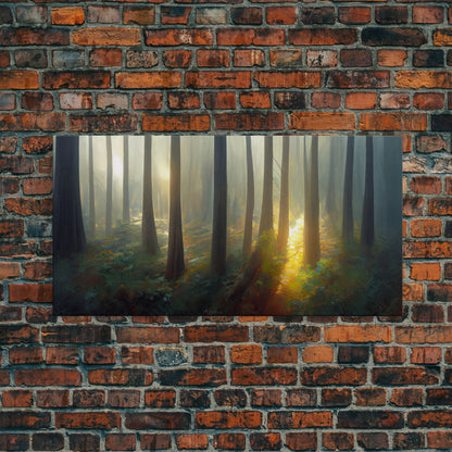 Canvas print of a forest floor at golden hour, watercolor painting print, cool living room or guest room wall art