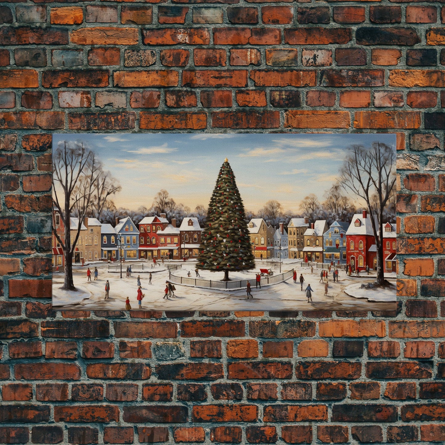 Christmas Tree In Town Square Framed Christmas Wall Art - Framed Christmas Art - Canvas Art - St. Nicholas - Winter Wonderland Centerpiece