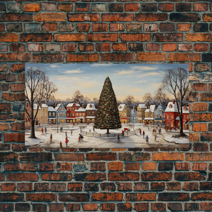 Christmas Tree In Town Square Framed Christmas Wall Art - Framed Christmas Art - Canvas Art - St. Nicholas - Winter Wonderland Centerpiece