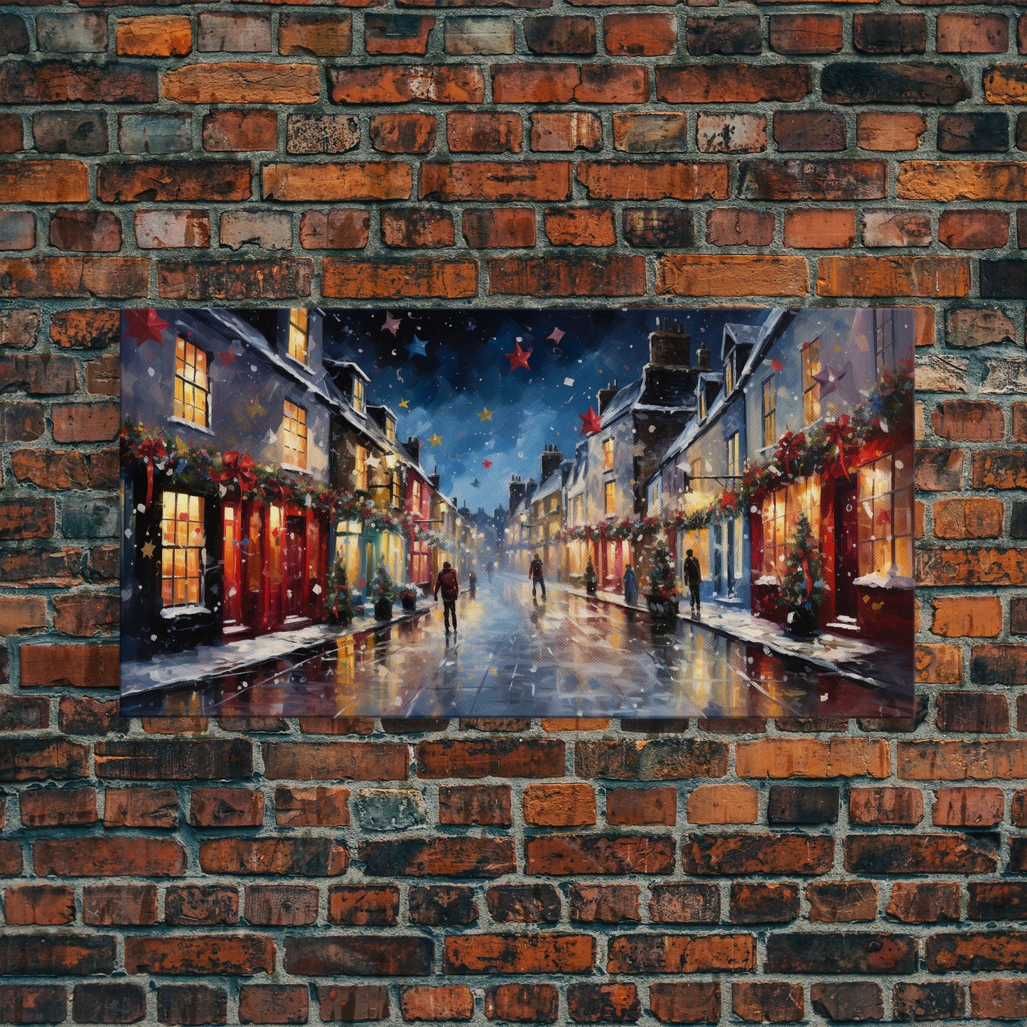 Christmas Wall Art - Framed Canvas Print - Winter Wonderland Victorian Village Decorated for Christmas - Christmas Canvas Wall Art