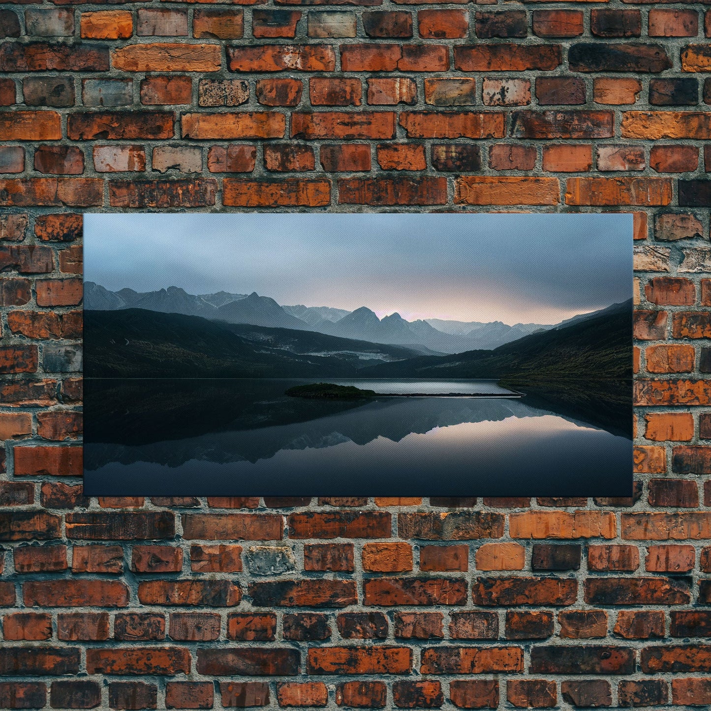 Calm Reflection Of A Lake and Mountains, ready to hang canvas print wall art, Lakehouse Cabin Wall Decor