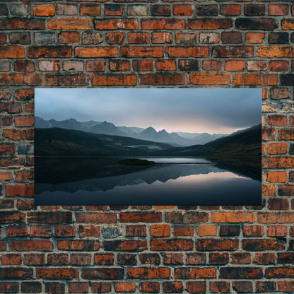 Calm Reflection Of A Lake and Mountains, ready to hang canvas print wall art, Lakehouse Cabin Wall Decor