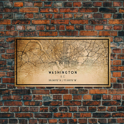 Vintage Washington map print poster or framed canvas | Washington dc city map print poster canvas | District of Columbia print poster canvas