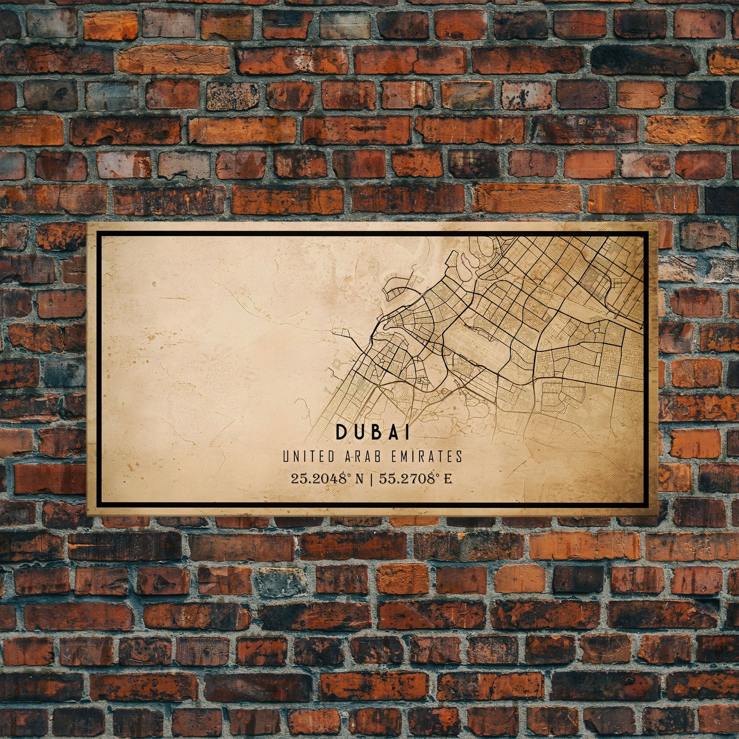 Dubai UAE map print poster or framed canvas, Dubai map print poster canvas, Dubai city map print poster canvas, Vintage Travel Art