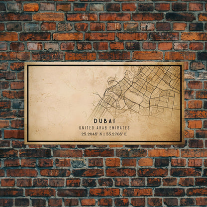 Dubai UAE map print poster or framed canvas, Dubai map print poster canvas, Dubai city map print poster canvas, Vintage Travel Art