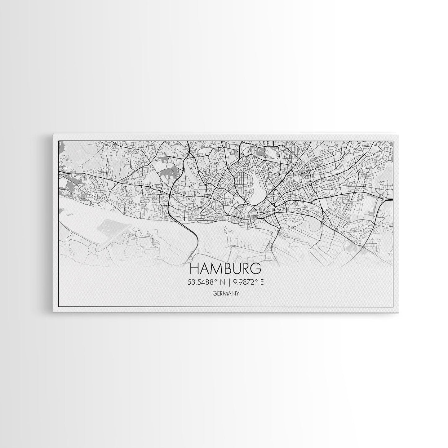 Stadtplan von Hamburg, Deutschlandkarte, Kartenkunst, Minimalistische Kunst, Wandbild, Leinwandbild, Europa-Wandbild, Geschenkideen für Väter, Wandbild fürs Büro, Einzigartige Kunst