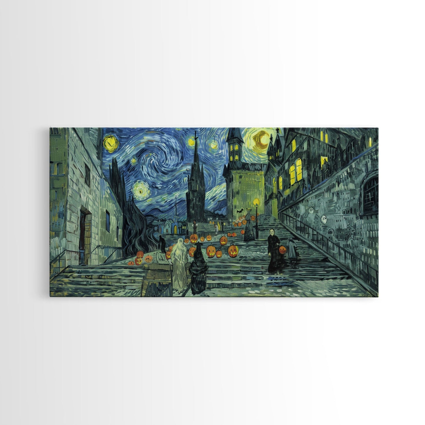Spooky Gothic Wall Art, Framed Canvas Print, Haunted Staircase