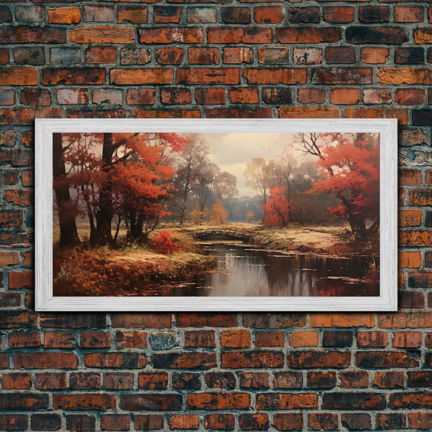 Fall Decor Framed Canvas Print | Trees With Falling Leaves | Fall Wedding Decor | Fall Home Decor | Fall Wall Decor | Rustic Fall Decor
