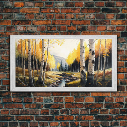 Birch Tree Wall Art, Nursery Forest, Framed Forest Canvas Print, Birch Trees, Watercolor, Landscape Forest Art