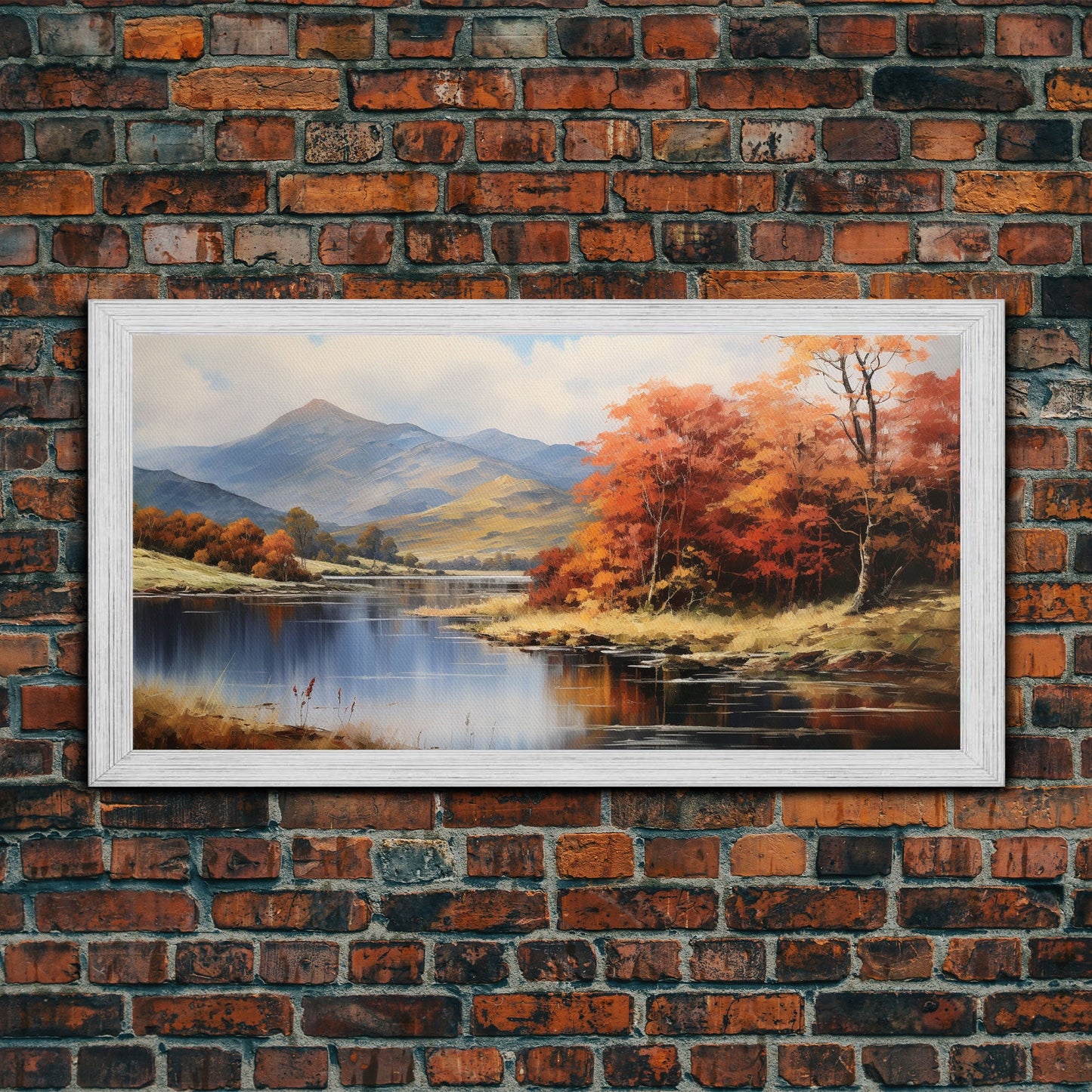 Autumn By The Lake, Framed Canvas Print, Original Landscape Painting, Fall Decor, Boho Minimalist Farmhouse Decor, Rustic Art