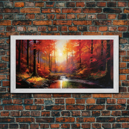 Forest Wall Art, Autumn Art, Sunset Wall Art, Lake Art Panoramic Art, Wall Art, Canvas Art, Landscape Art, Tiny House Decor, Game Room Decor