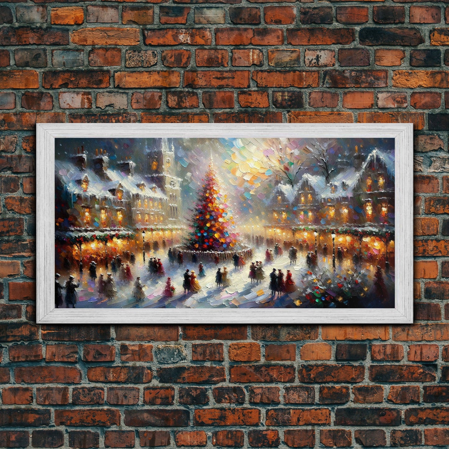 Retro Style Christmas Canvas Print | Framed Canvas Print | Christmas Village | Winter Wonderland | Impasto Style Painting | Seasonal Decor