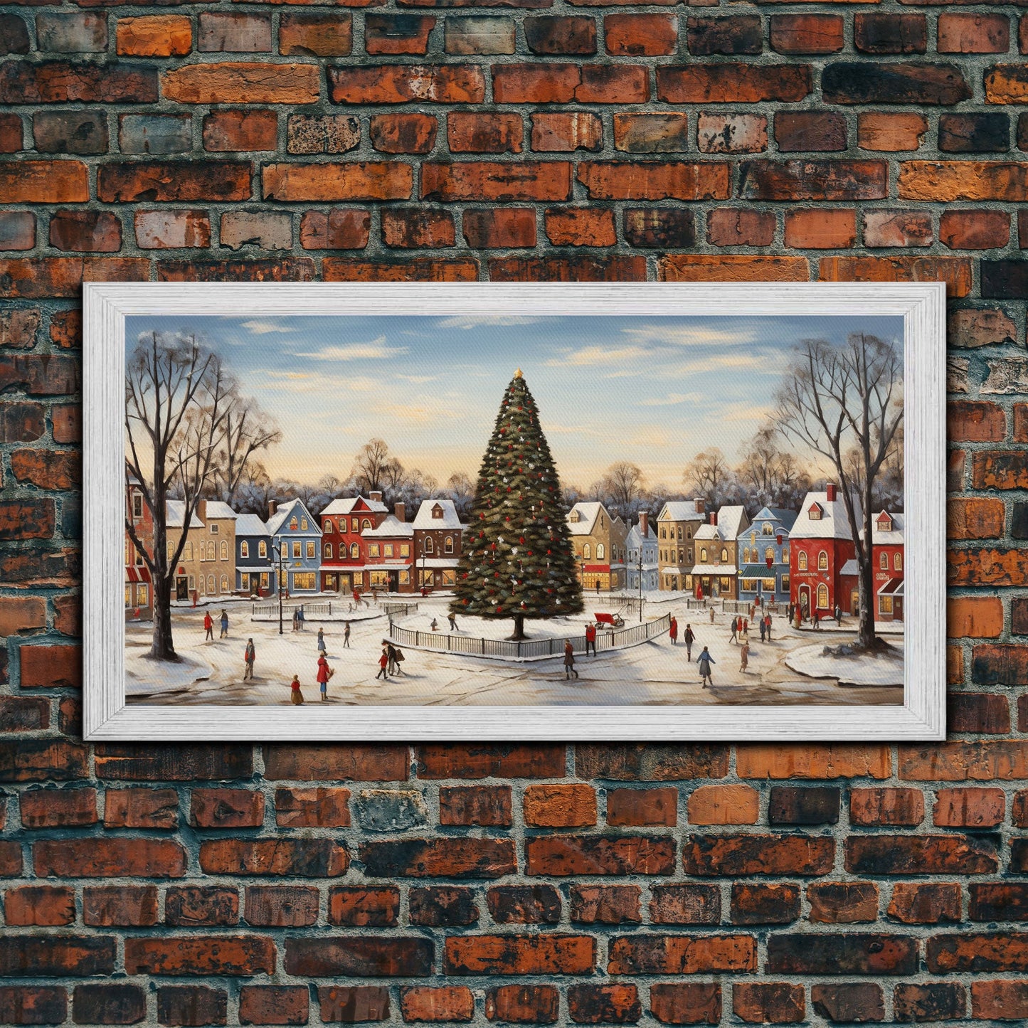 Christmas Tree In Town Square Framed Christmas Wall Art - Framed Christmas Art - Canvas Art - St. Nicholas - Winter Wonderland Centerpiece