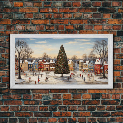 Christmas Tree In Town Square Framed Christmas Wall Art - Framed Christmas Art - Canvas Art - St. Nicholas - Winter Wonderland Centerpiece