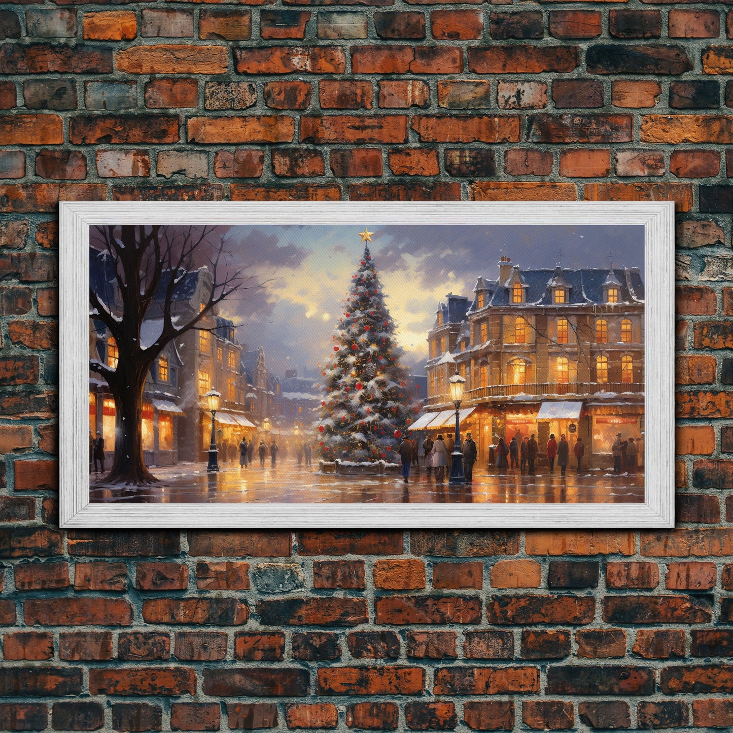 Christmas Tree In The Town Square - Winter Wonderland Canvas Print - Christmas Village - Christmas Decor - Winter Centerpiece