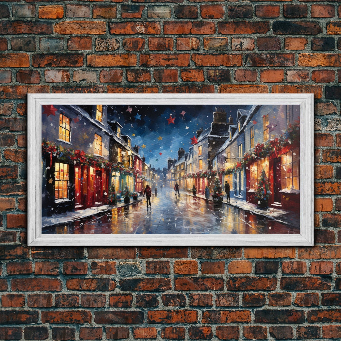 Christmas Wall Art - Framed Canvas Print - Winter Wonderland Victorian Village Decorated for Christmas - Christmas Canvas Wall Art