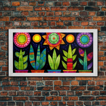 Boho Style Minimalist Arizona Art, Framed Canvas Print, Retro Abstract Succulent Art, Southwest Decor