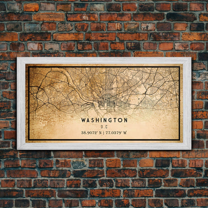 Vintage Washington map print poster or framed canvas | Washington dc city map print poster canvas | District of Columbia print poster canvas