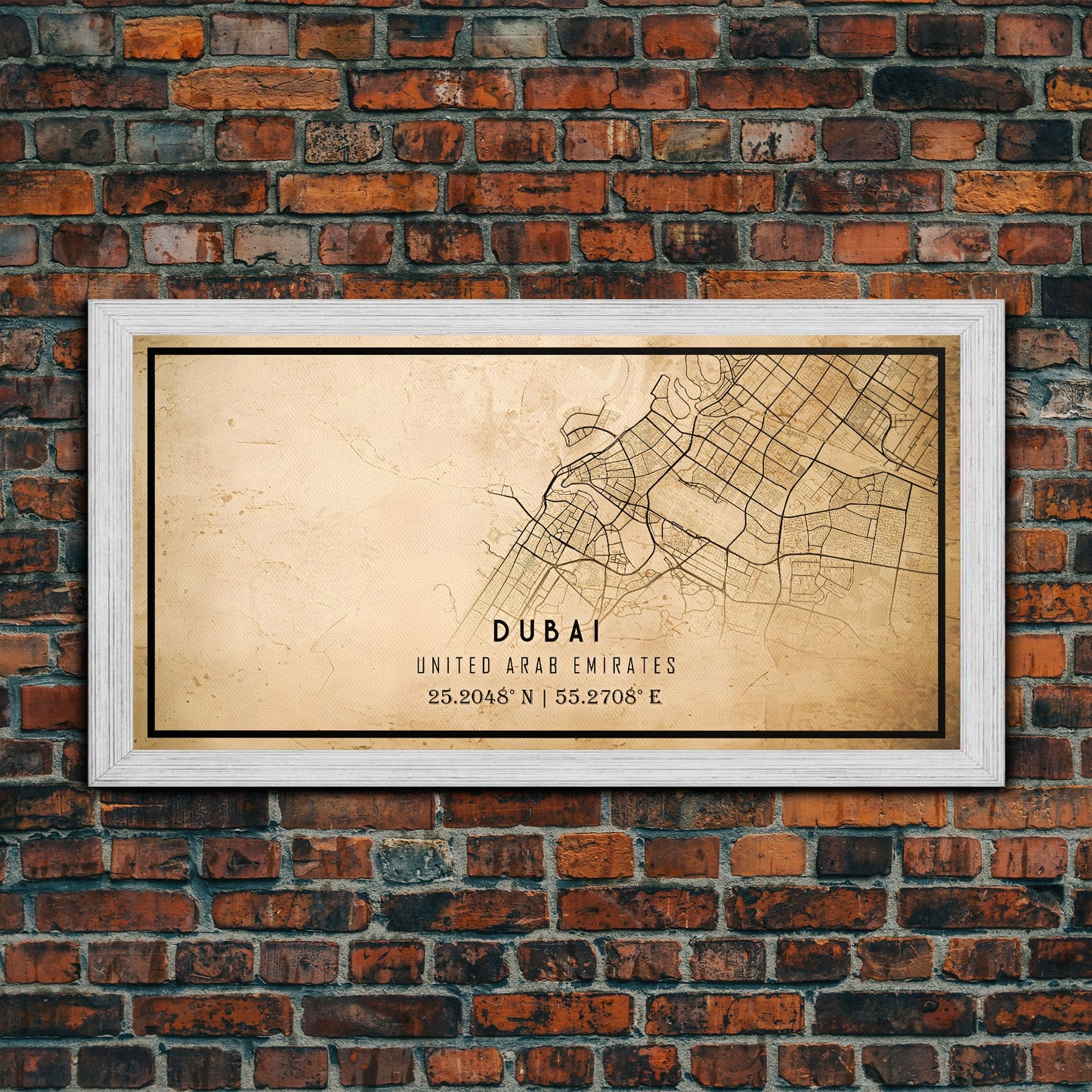 Dubai UAE map print poster or framed canvas, Dubai map print poster canvas, Dubai city map print poster canvas, Vintage Travel Art